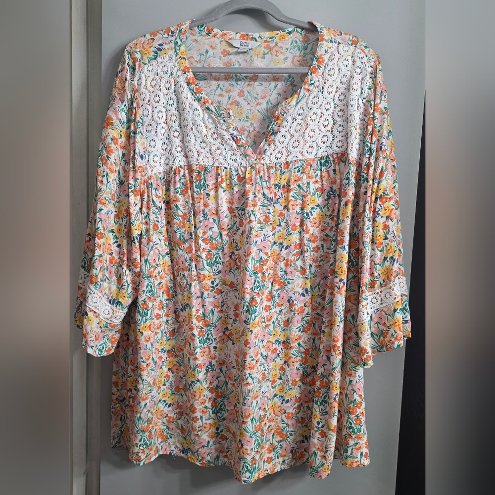 Croft & Barrow Floral Lace Accent Blouse